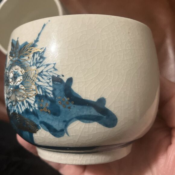 2 Vintage Kutani Japanese Tea cups peacock gold Teal Blues 3x3 Asian Art ceramic - Picture 12 of 16